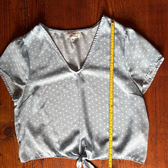 Twine & String White Polka Dot and Light Blue Blouse with Tie Waist Size Large - Picture 5 of 7